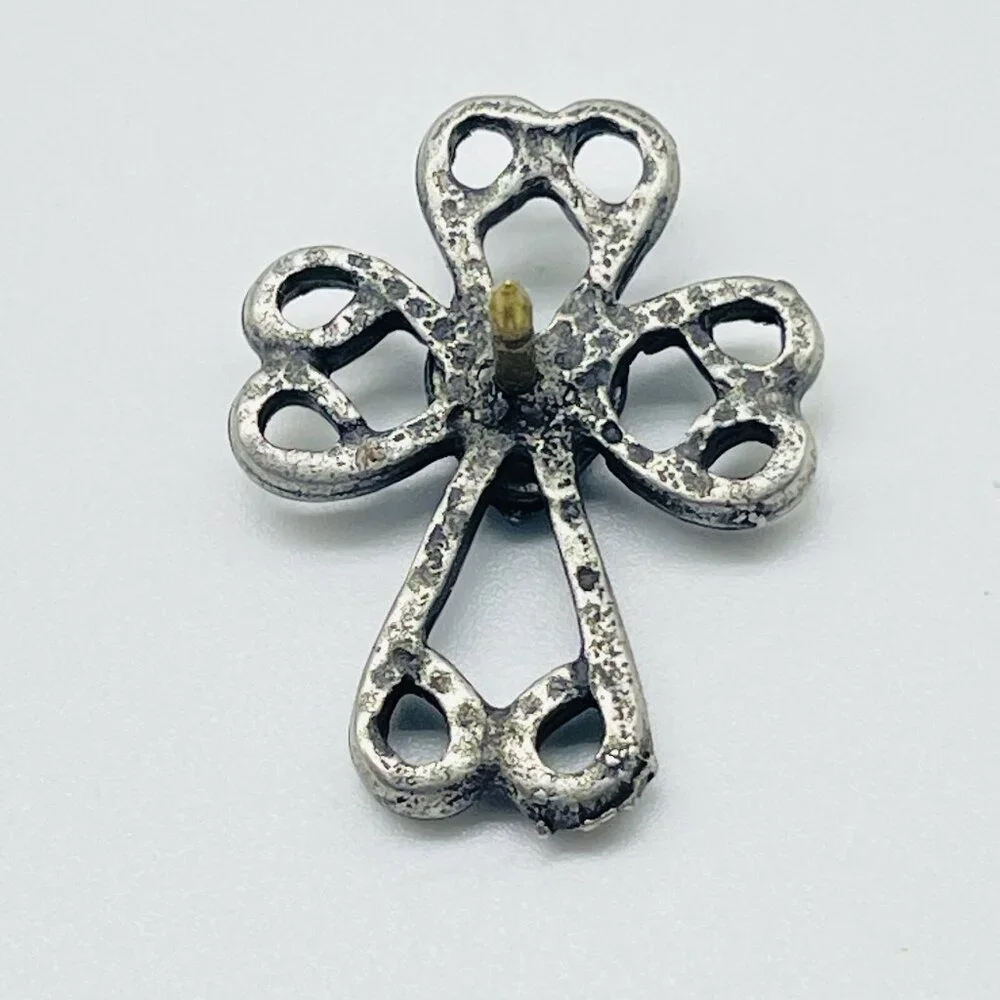 Heart Cross Tie Tack Lapel Pin Silver Tone Classic Mens Accessory Christian